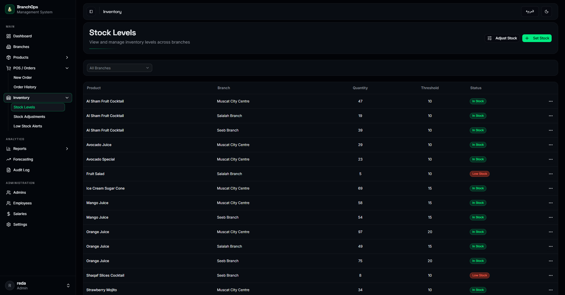 BranchOps inventory page