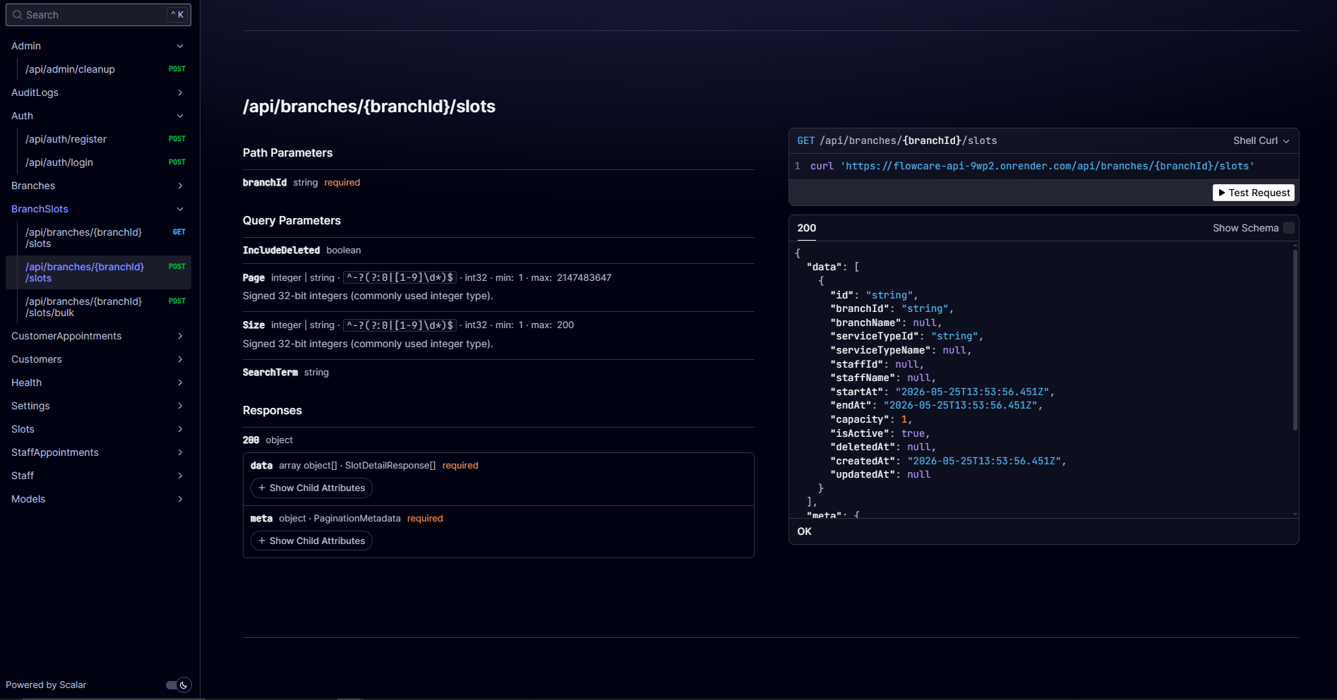 FlowCare Scalar API endpoints