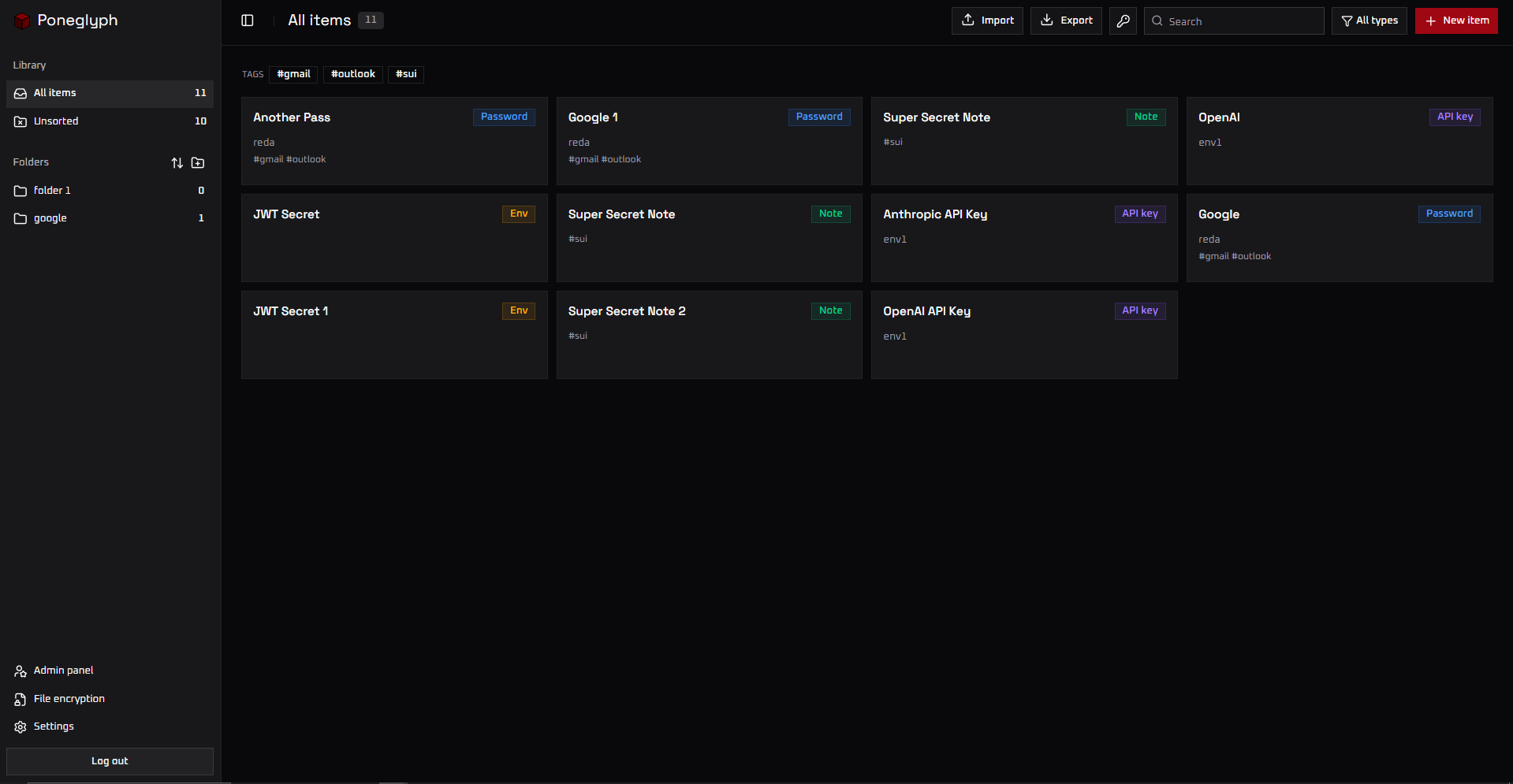 Poneglyph dashboard